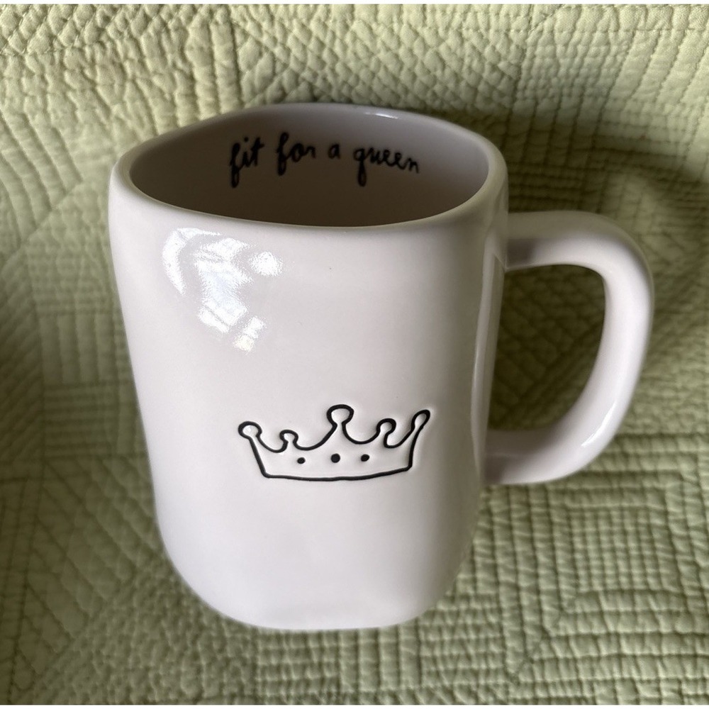 Rae Dunn FIT FOR A QUEEN 20 Oz Mug EtchCrown White Ceramic Coffee Cup by Magenta
